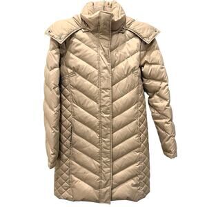 Kenneth Cole Reaction Down Puffer Coat S Beige Zip-Off Hood Faux Fur warm winter